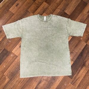 Plain‎ Acid Wash T-Shirt Olive Green Men XXL Mineral Wash Basic Unisex Clothing